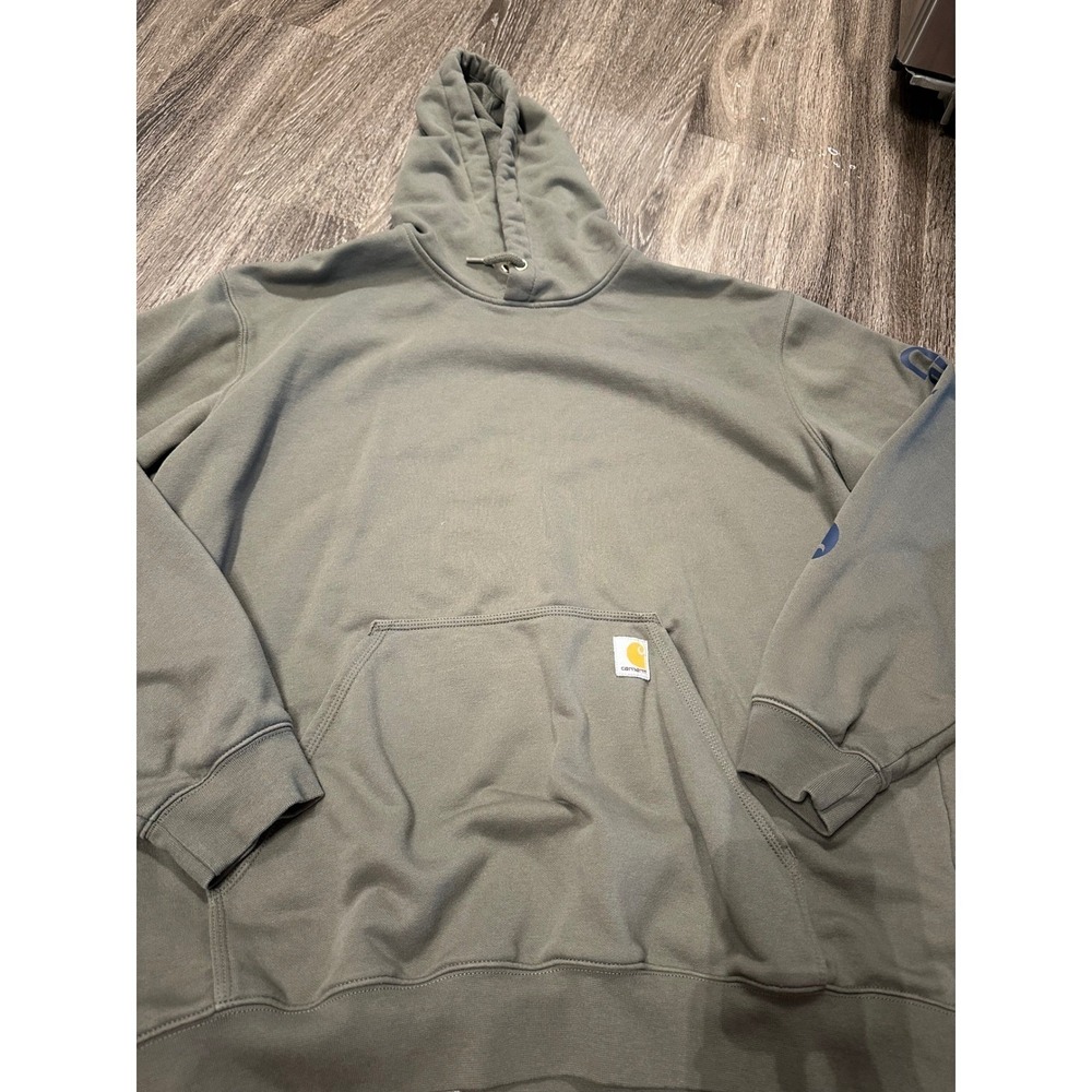 Carhartt Mens Loose Fit Midweight Sleeve Logo Hooded Sweatshirt Olive Green XL